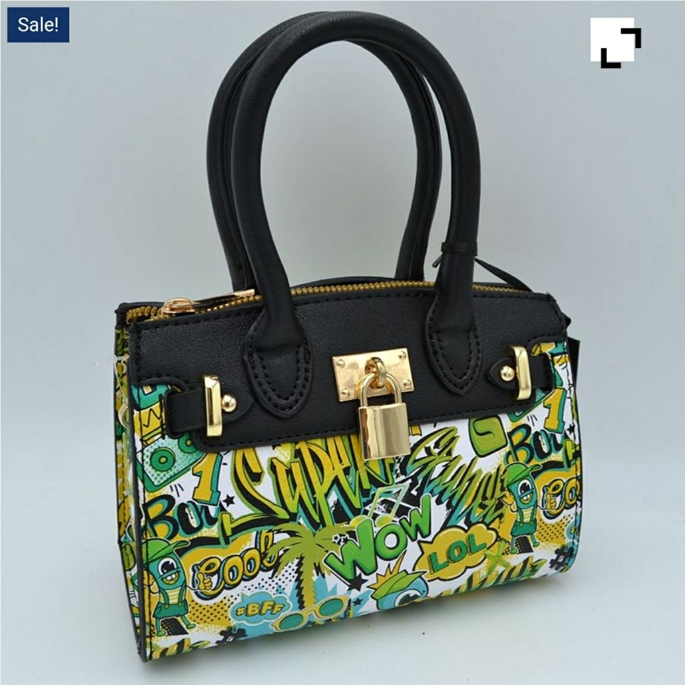 Green Graffiti Vegan Leather Handbag